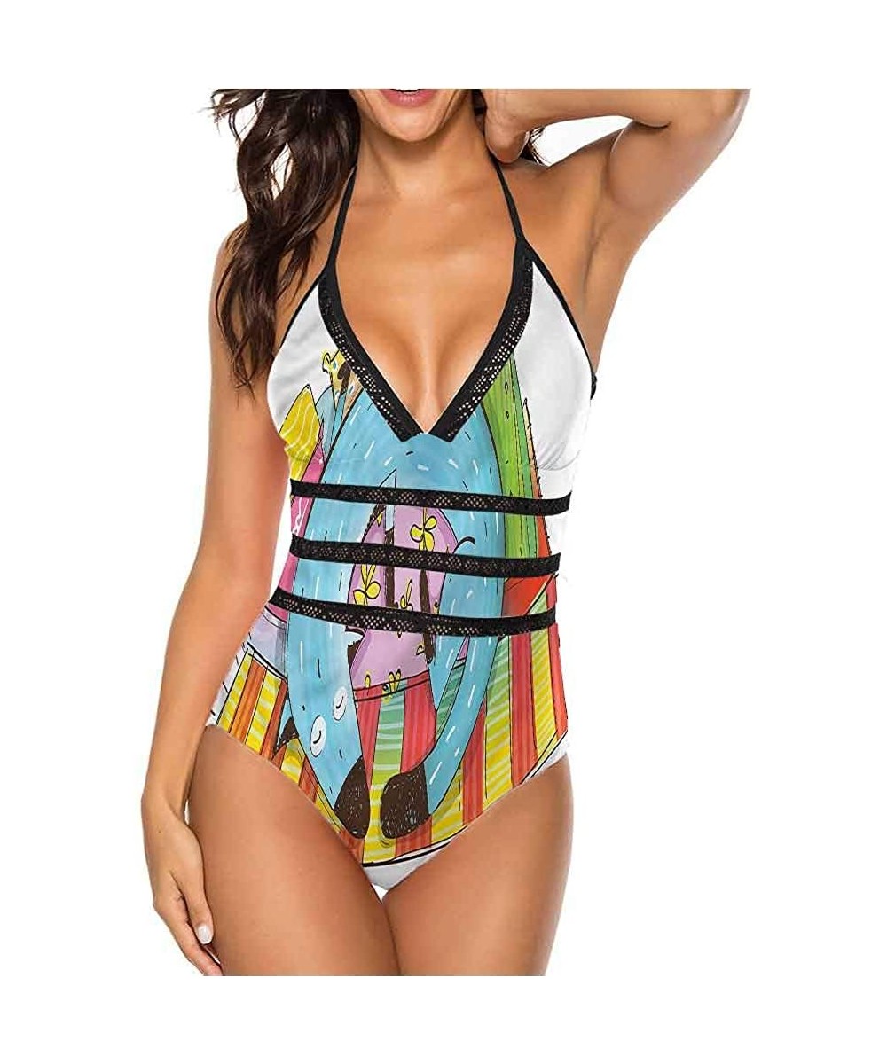 One-Pieces Women's Strappy Swimwear Princess Portrait Frame Great for Pool Party - Multi 18 - C519C2G45MZ