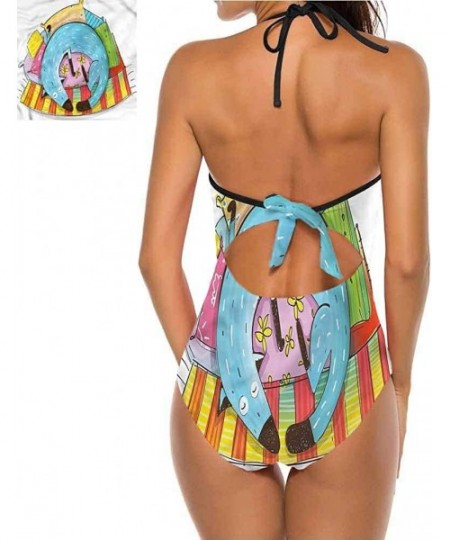 One-Pieces Women's Strappy Swimwear Princess Portrait Frame Great for Pool Party - Multi 18 - C519C2G45MZ