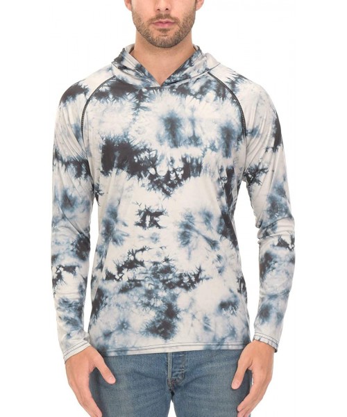 Rash Guards Fishing Shirts for Men Long Sleeve - Sun Protection SPF 50+ UV Tshirt Hoodies - Tie-dyed Grey Blue - CS196X9DX6U