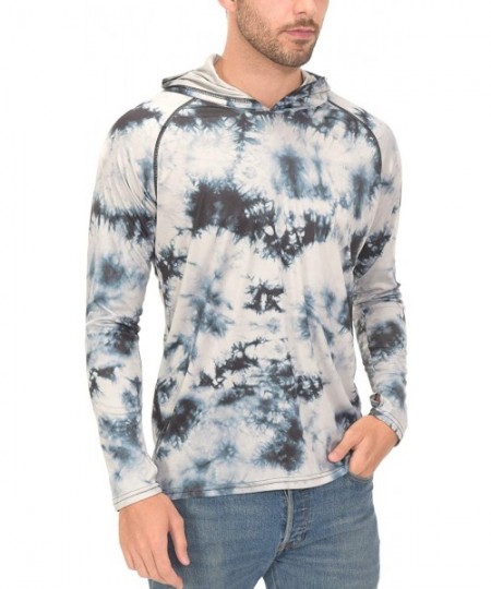 Rash Guards Fishing Shirts for Men Long Sleeve - Sun Protection SPF 50+ UV Tshirt Hoodies - Tie-dyed Grey Blue - CS196X9DX6U