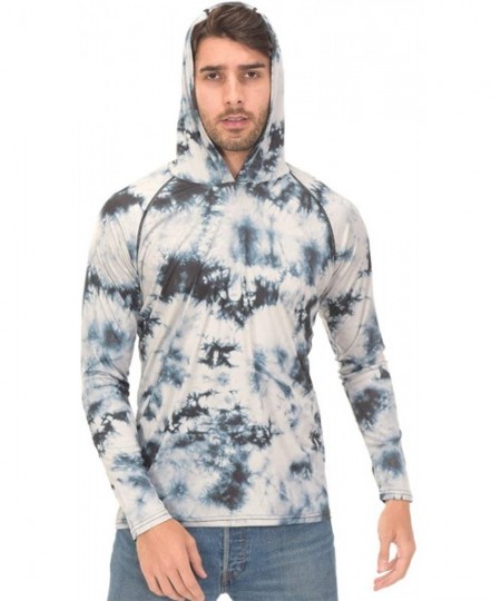 Rash Guards Fishing Shirts for Men Long Sleeve - Sun Protection SPF 50+ UV Tshirt Hoodies - Tie-dyed Grey Blue - CS196X9DX6U