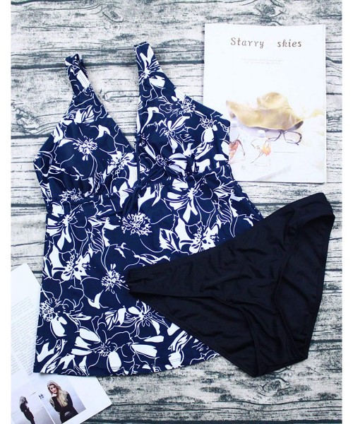 One-Pieces Women Vintage Printed Tankini Set Push Up Padded Sporty Swimsuit Plus Size Swimwear S-XXL - T - 198 - CF18NEZAIIZ