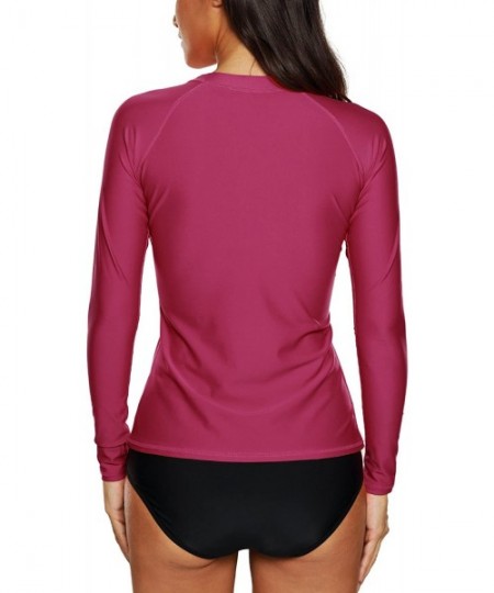 Rash Guards Women Long Sleeve Rash Guard UPF 50+ Swim Shirt Athletic Swimsuit Tops - Purple Red - CE180QA6756