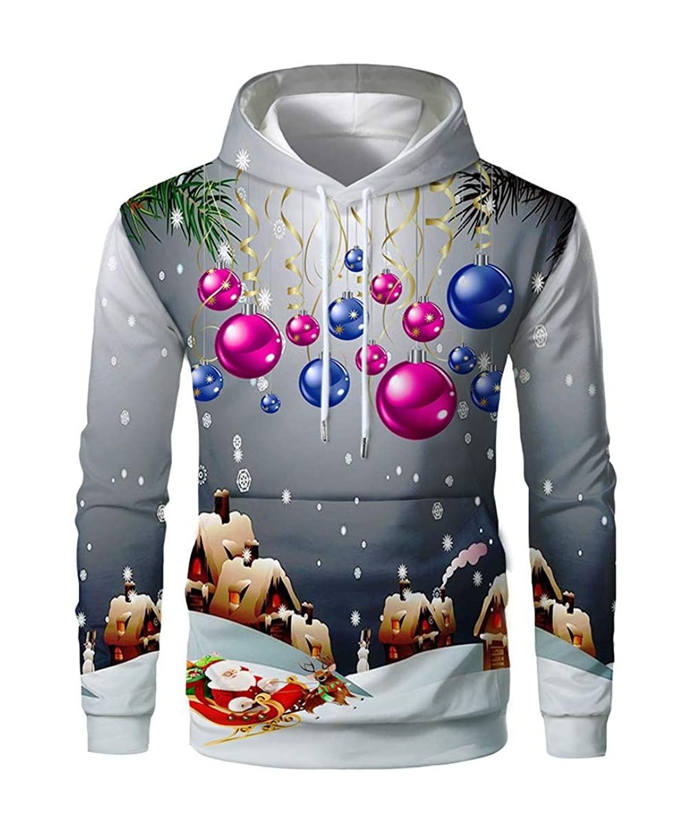 Trunks Couple Cute 3D Santa Print Ugly Christmas Kangaroo Pocket Sweatshirt Hoodies Pullover - Gray a - CT193M34QR8