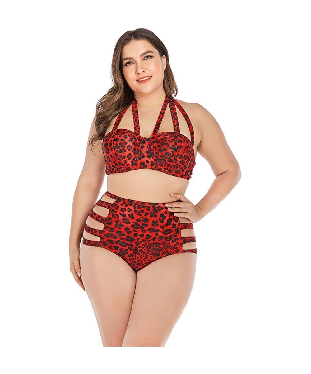 Sets One Piece Swimsuits for Women Sexy Plus Size Printed Contrast Color Strap Bikini One-Piece Swimsuit - Red - CR193WDH5WQ