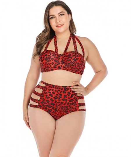 Sets One Piece Swimsuits for Women Sexy Plus Size Printed Contrast Color Strap Bikini One-Piece Swimsuit - Red - CR193WDH5WQ