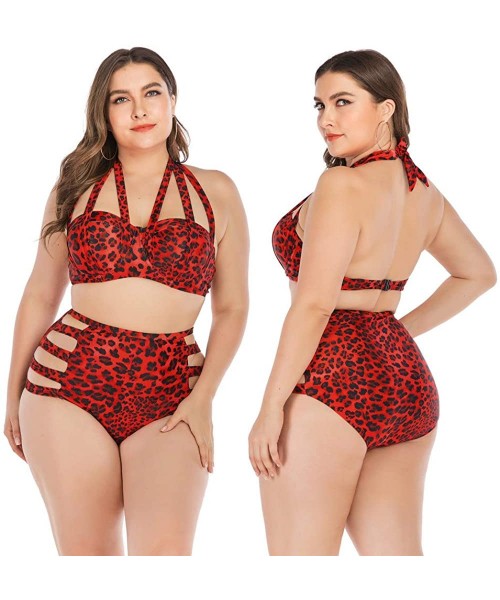 Sets One Piece Swimsuits for Women Sexy Plus Size Printed Contrast Color Strap Bikini One-Piece Swimsuit - Red - CR193WDH5WQ