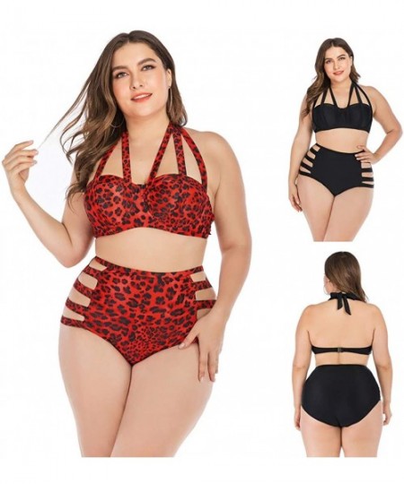 Sets One Piece Swimsuits for Women Sexy Plus Size Printed Contrast Color Strap Bikini One-Piece Swimsuit - Red - CR193WDH5WQ