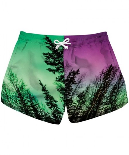 Board Shorts Women's Print Drawstring Elastic Waist Casual Quick Dry Beach Shorts Swim Trunks - Galaxy Forest - C318UAWZQ6R