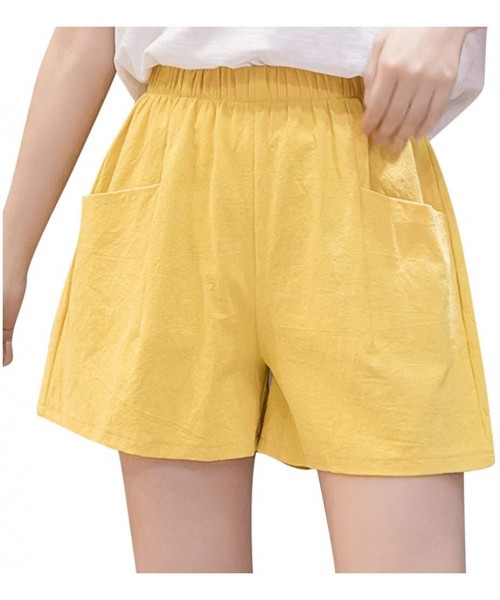 Board Shorts Shorts for Women Casual High Waist Linen Loose Thin Wide Leg Linen Short Pants - Yellow - C31980KNSLM