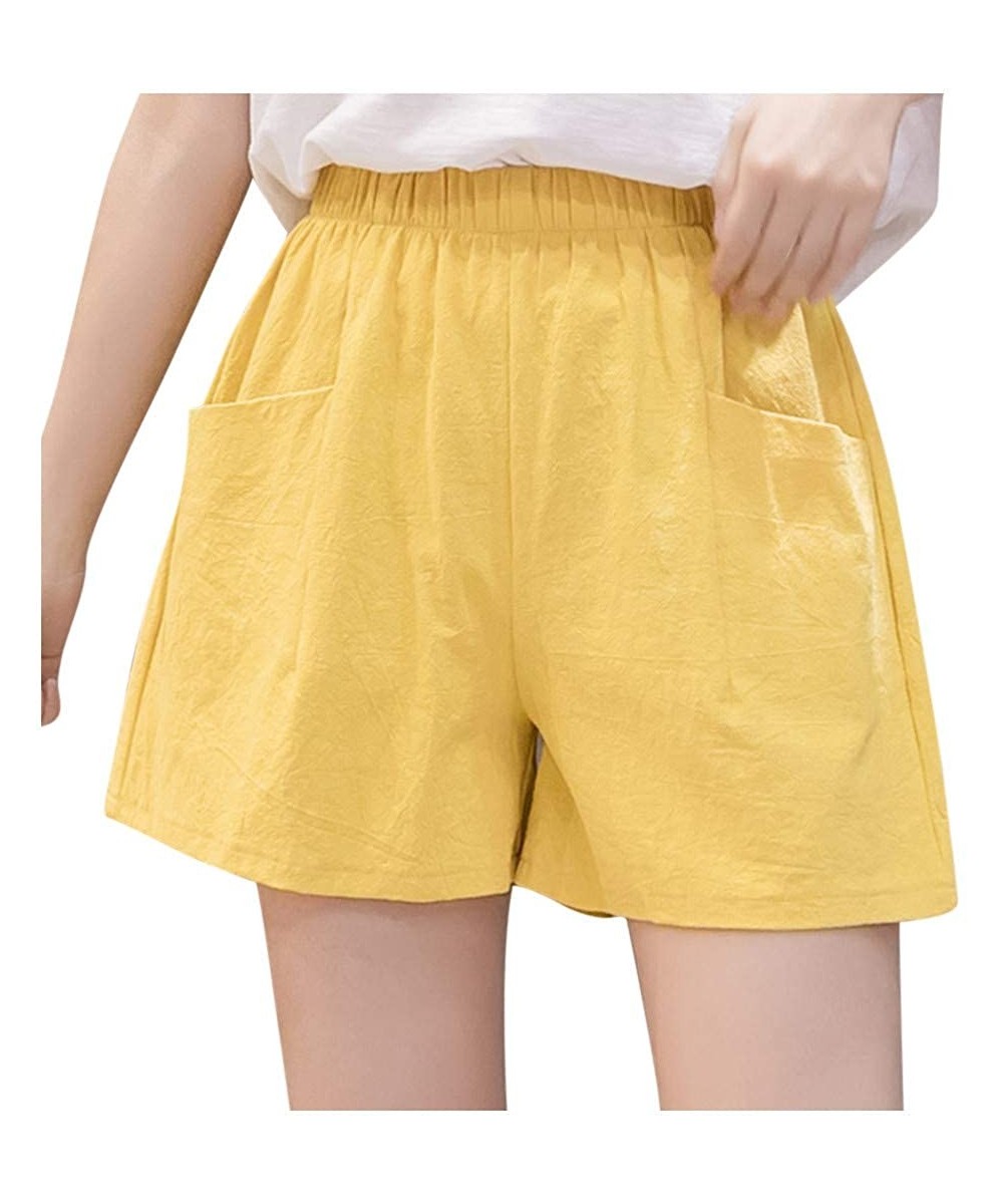 Board Shorts Shorts for Women Casual High Waist Linen Loose Thin Wide Leg Linen Short Pants - Yellow - C31980KNSLM