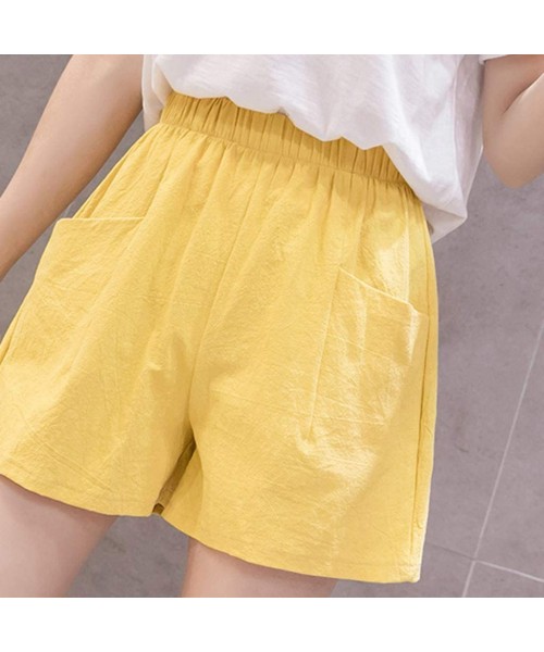 Board Shorts Shorts for Women Casual High Waist Linen Loose Thin Wide Leg Linen Short Pants - Yellow - C31980KNSLM