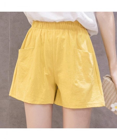 Board Shorts Shorts for Women Casual High Waist Linen Loose Thin Wide Leg Linen Short Pants - Yellow - C31980KNSLM