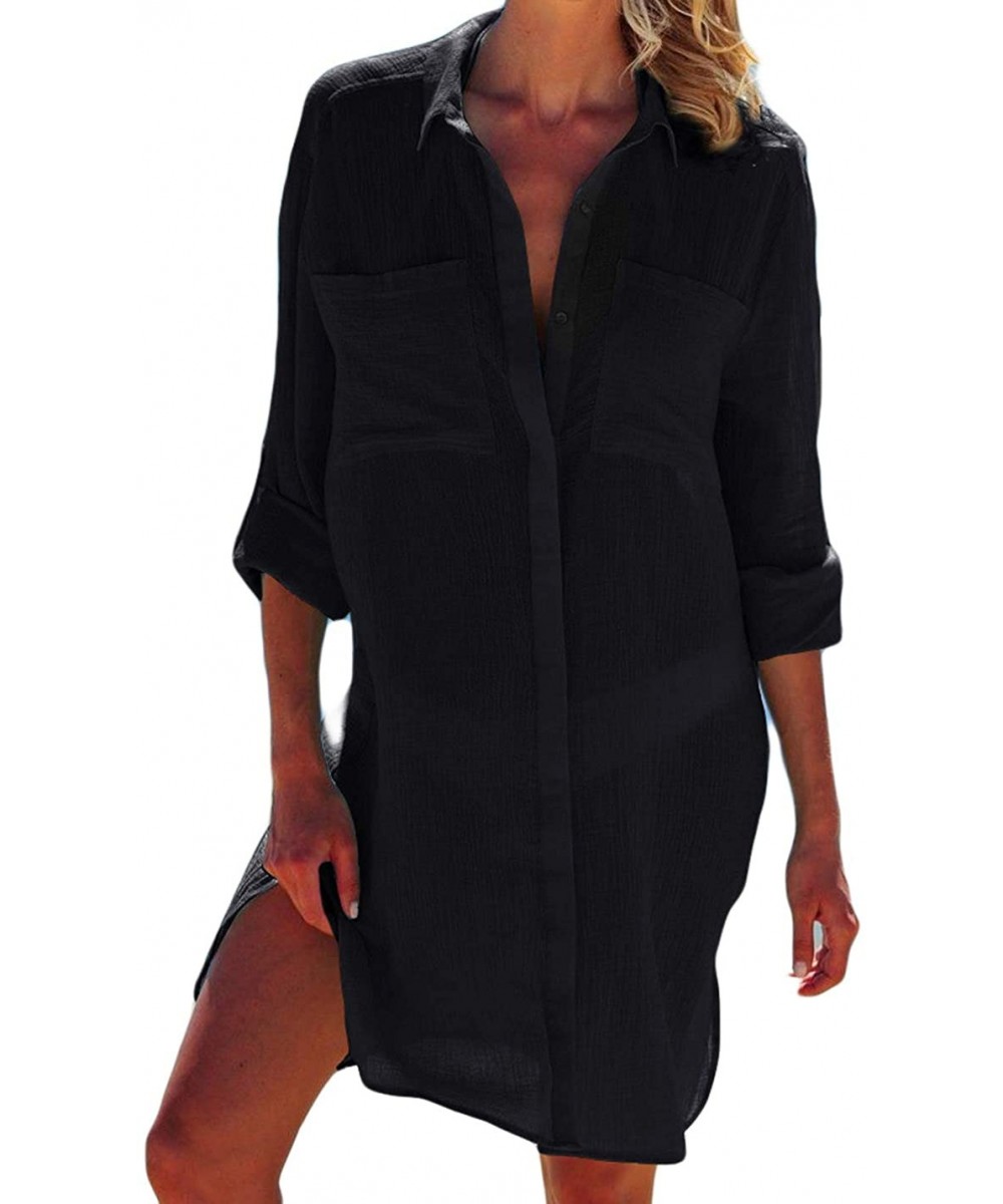 Cover-Ups Casual Swimsuit Cover Up for Women Loose Beach Bikini Dress - C-black - CM1992CUO2X