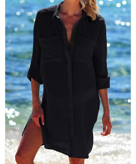 Cover-Ups Casual Swimsuit Cover Up for Women Loose Beach Bikini Dress - C-black - CM1992CUO2X