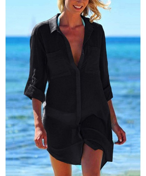 Cover-Ups Casual Swimsuit Cover Up for Women Loose Beach Bikini Dress - C-black - CM1992CUO2X