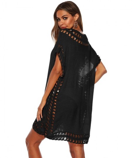 Cover-Ups Women's Crochet Swimsuit Cover Up Bikini Mesh Beachwear Cover Up Beach Dress Bathing Suit Blouse For - 014 Black - ...