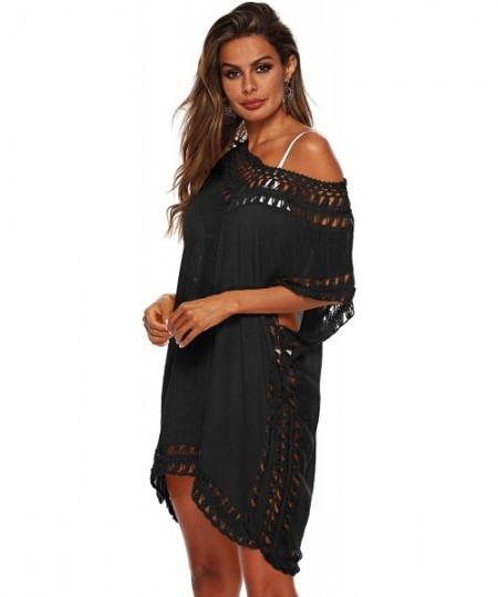 Cover-Ups Women's Crochet Swimsuit Cover Up Bikini Mesh Beachwear Cover Up Beach Dress Bathing Suit Blouse For - 014 Black - ...