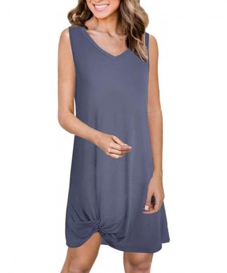 Cover-Ups Women Summer Casual T Shirt Dresses Beach Cover up Side Knot Tank Dress (M- Purple Gray) - CK19422TAT9