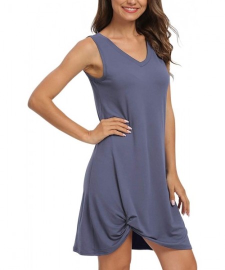 Cover-Ups Women Summer Casual T Shirt Dresses Beach Cover up Side Knot Tank Dress (M- Purple Gray) - CK19422TAT9