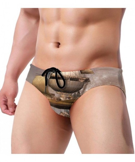 Briefs Vintage Steampunk Airship Mens Sport Drawstring Bikini Swimsuit - CY193TKZS0I