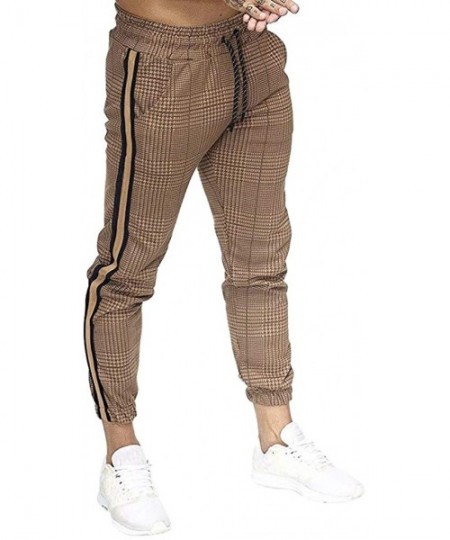 Briefs Mens Joggers Pants Slim-fit Gym Sport Workout Sweatpants Plaid Stripe Printing Pocketed Pants - Yellow - CJ18A526IY9