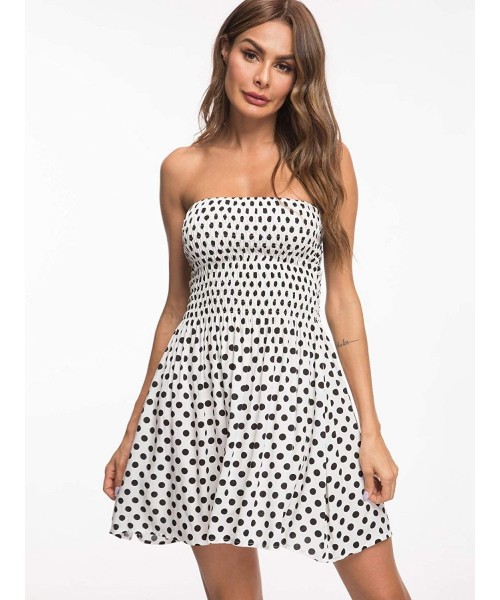 Cover-Ups Strapless Dress Women Tube Dress Sexy Summer Comfort Cotton Swing Beach Mini Dress - White Dot - CF18TIDLGYR