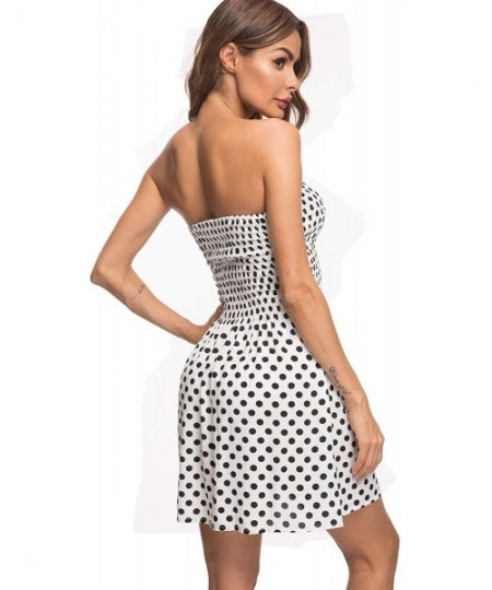 Cover-Ups Strapless Dress Women Tube Dress Sexy Summer Comfort Cotton Swing Beach Mini Dress - White Dot - CF18TIDLGYR