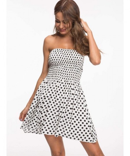 Cover-Ups Strapless Dress Women Tube Dress Sexy Summer Comfort Cotton Swing Beach Mini Dress - White Dot - CF18TIDLGYR