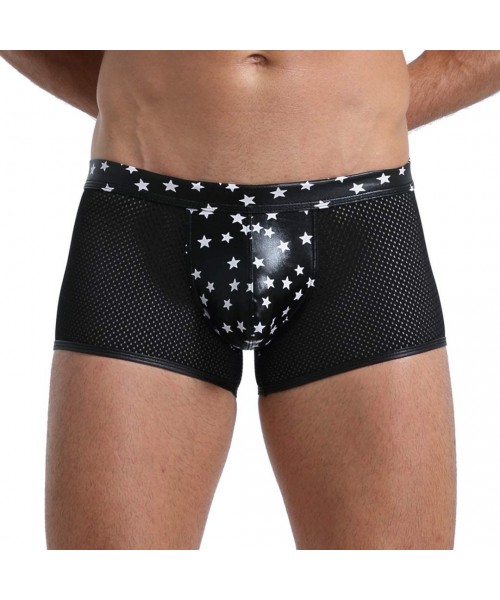 Briefs Men Shiny Metallic Liquid Wet Look Underwear Bikini Swimsuit Underpants Underwear Boxer Brief Trunks - Black Star - CW...