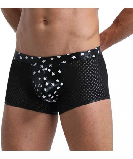 Briefs Men Shiny Metallic Liquid Wet Look Underwear Bikini Swimsuit Underpants Underwear Boxer Brief Trunks - Black Star - CW...