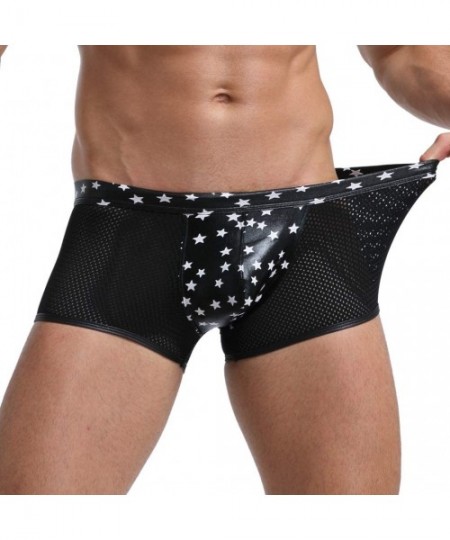 Briefs Men Shiny Metallic Liquid Wet Look Underwear Bikini Swimsuit Underpants Underwear Boxer Brief Trunks - Black Star - CW...