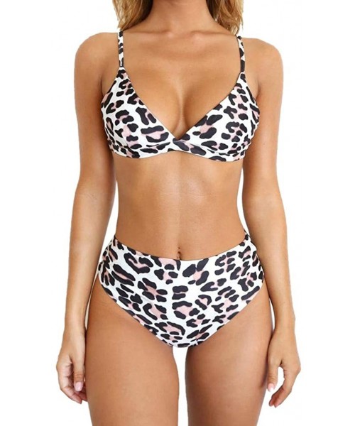 Sets Women's Sexy Animal Print Triangle Two Pieces Swimsuit Bikini Set - Black - CX18ODDU73H