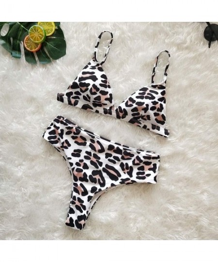 Sets Women's Sexy Animal Print Triangle Two Pieces Swimsuit Bikini Set - Black - CX18ODDU73H