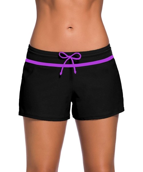 Board Shorts Short Swimsuits For Women Boardshort Waistband Swimsuit Bottom S-3XL - Black Purple - CB18CUGMQ20