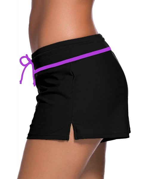 Board Shorts Short Swimsuits For Women Boardshort Waistband Swimsuit Bottom S-3XL - Black Purple - CB18CUGMQ20