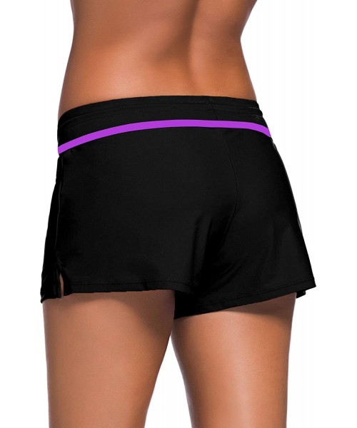 Board Shorts Short Swimsuits For Women Boardshort Waistband Swimsuit Bottom S-3XL - Black Purple - CB18CUGMQ20