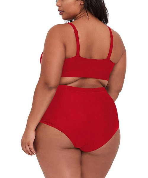 Sets Women's Plus Size High Waist Ruched Swimsuit Swimwear Bathing Suit - Red - C5194Z2AL0D