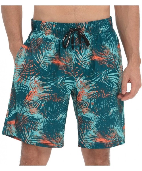 Trunks Men's Swim Trunks with Mesh Lining - Palm Black Green - C0194X7OGEN