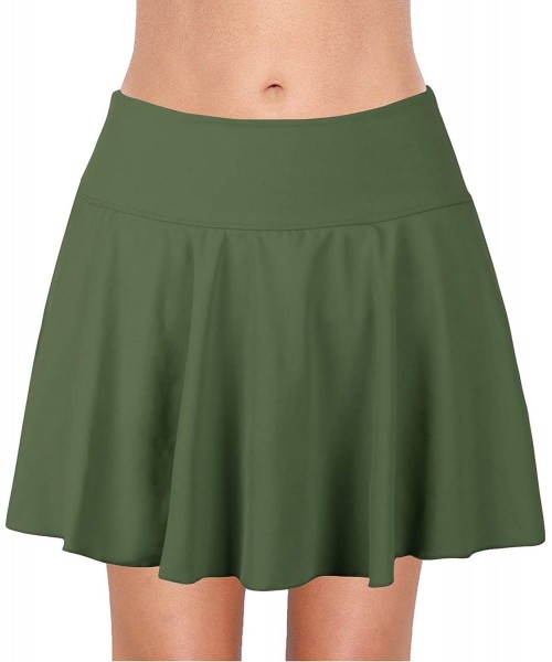 Tankinis Women's Swimming Skirt with Briefs Solid Ruffle Skirted Waistband Sports Ruched Tankini Bottom - Army Green - CV18QY...