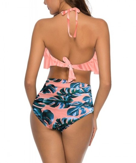 One-Pieces Women High Waisted Swimsuit Two Piece Ruffled Flounce Top with Ruched Bottom - 27orange - CX18S3MWD3H