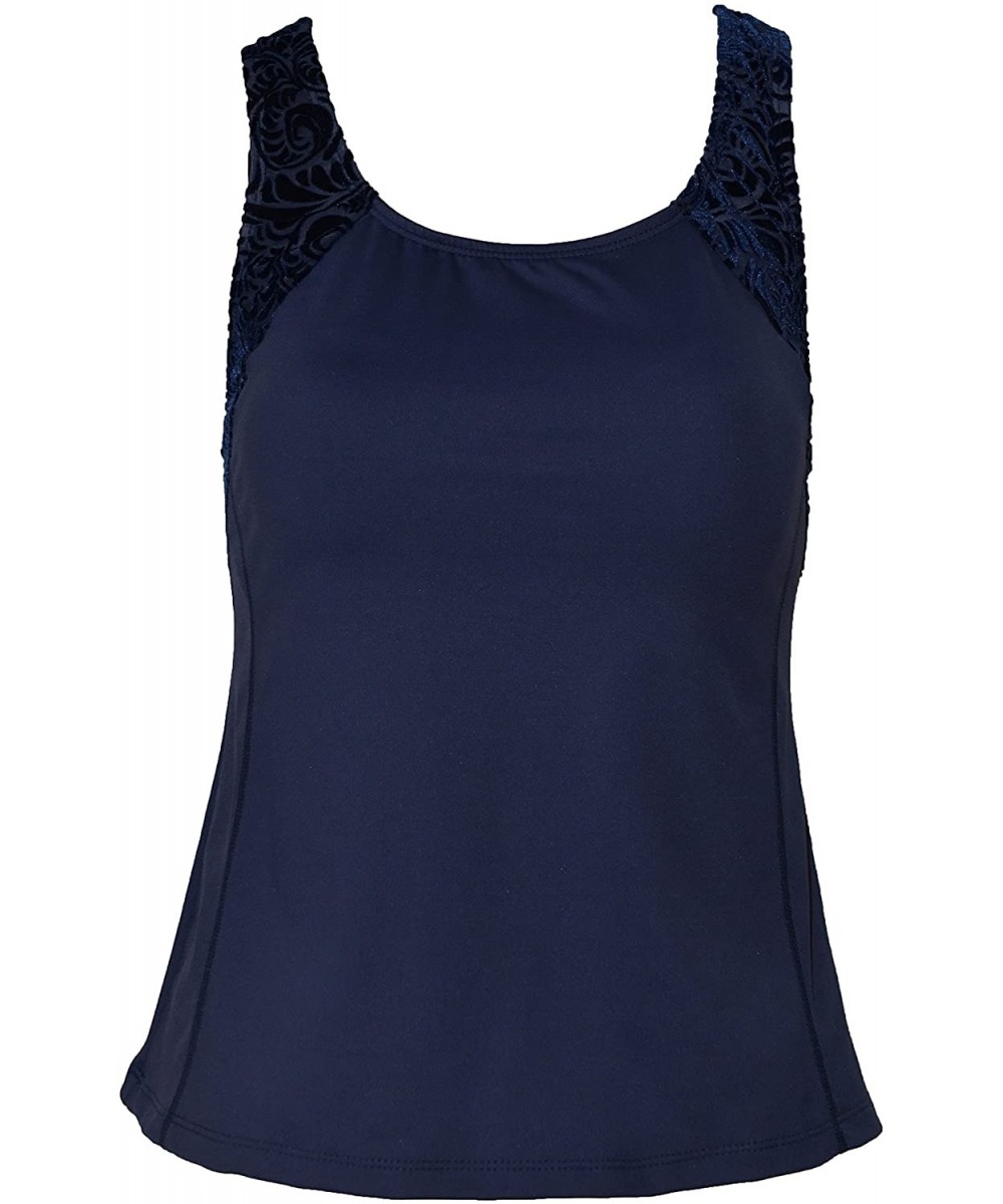 Rash Guards Women Plus Size UPF50+ Swim Tankini Sleeveless Bra Top Rash Guard - Navy With Velvet Navy - C91884EING5