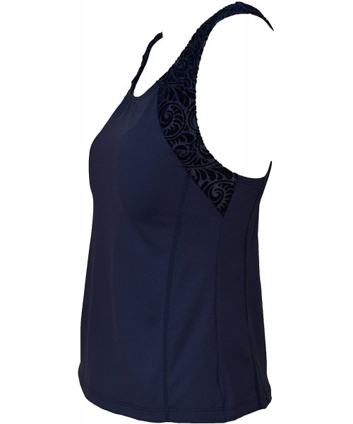 Rash Guards Women Plus Size UPF50+ Swim Tankini Sleeveless Bra Top Rash Guard - Navy With Velvet Navy - C91884EING5