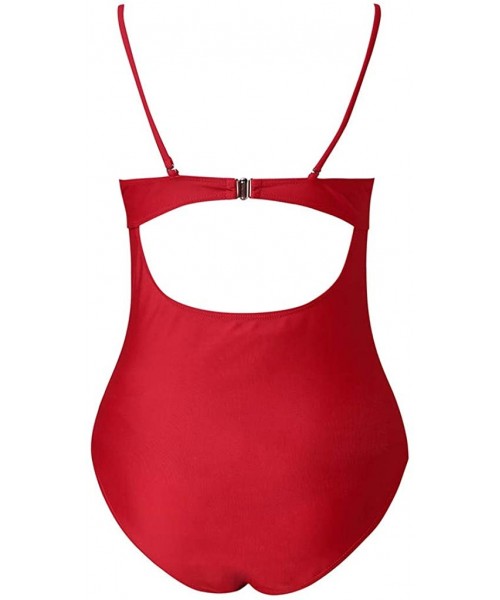 Tops Women's Criss Cross Bandeau One Piece Swimsuit-Pregnant Solid Color Cross Strap Maternity Swimsuit - Red - CU190RQO3K0