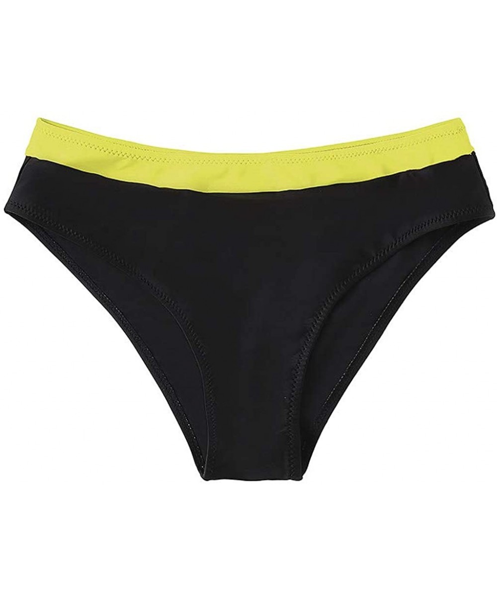 Bottoms Women's High Cut Bikini Thong Bottom Simple Patchwork Swimsuit Bottom- S-XL - Yellow - C41967WGZ9Z