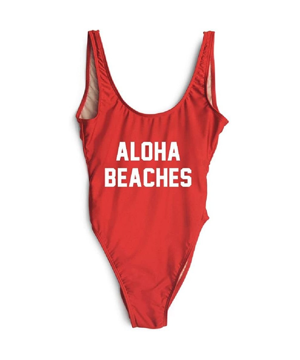 One-Pieces Letter Print Aloha Beaches Swimwear Monokini Bathing Suit Beachwear - Red White - CF18CTAYXHK