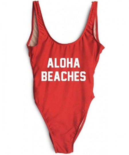 One-Pieces Letter Print Aloha Beaches Swimwear Monokini Bathing Suit Beachwear - Red White - CF18CTAYXHK