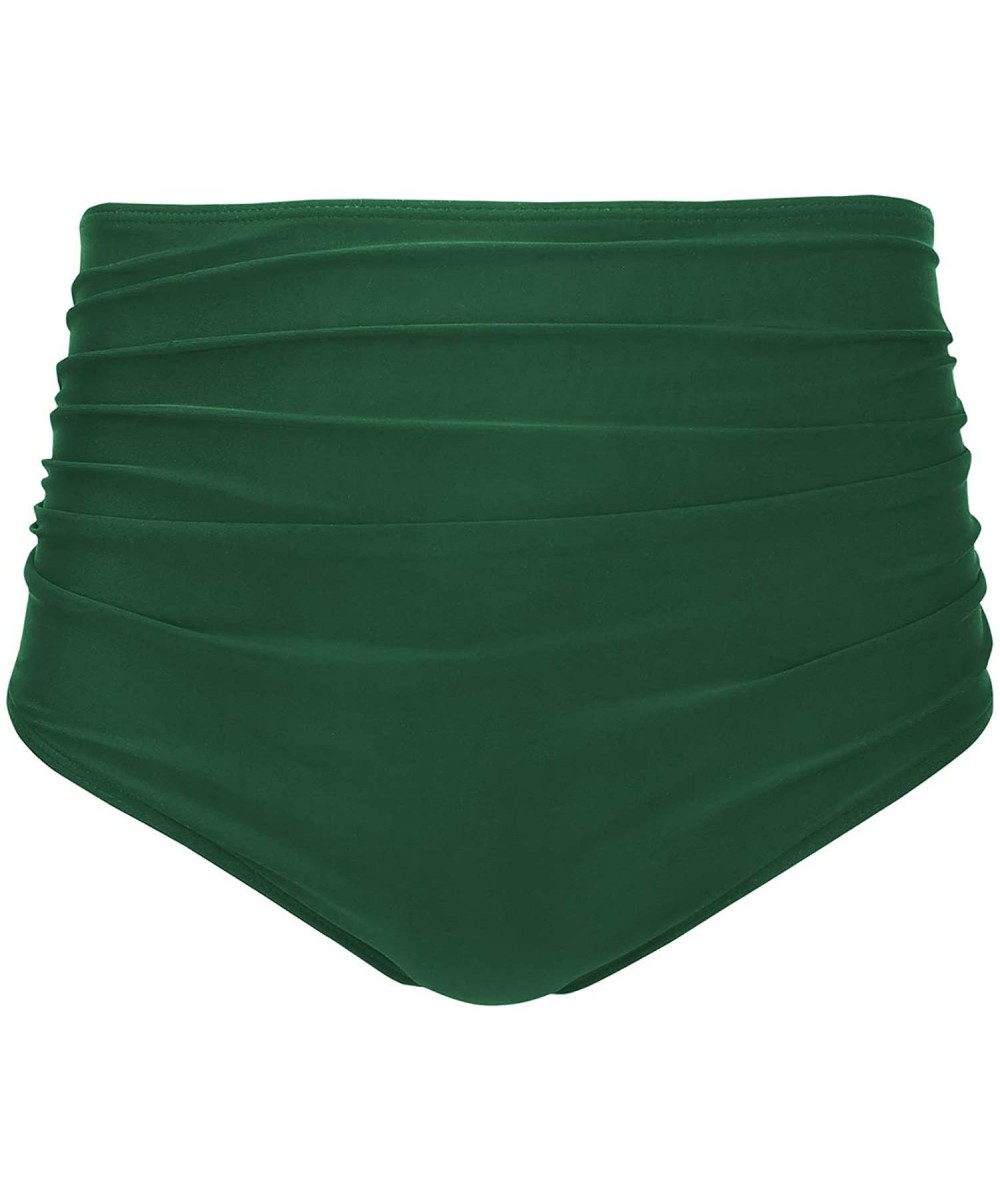 Tankinis Women Retro High Waisted Bikini Bottom Ruched Swim Brief Short Tankinis - Green-1 - CB18YZQA65A