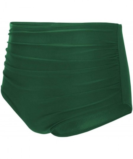 Tankinis Women Retro High Waisted Bikini Bottom Ruched Swim Brief Short Tankinis - Green-1 - CB18YZQA65A