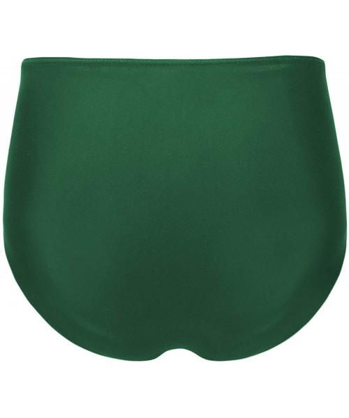 Tankinis Women Retro High Waisted Bikini Bottom Ruched Swim Brief Short Tankinis - Green-1 - CB18YZQA65A